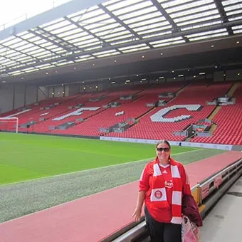 Pitch-level view of the Kop at Anfield