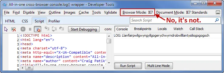 IE's developer toolbar tricking you into thinking that it's running as a different version
