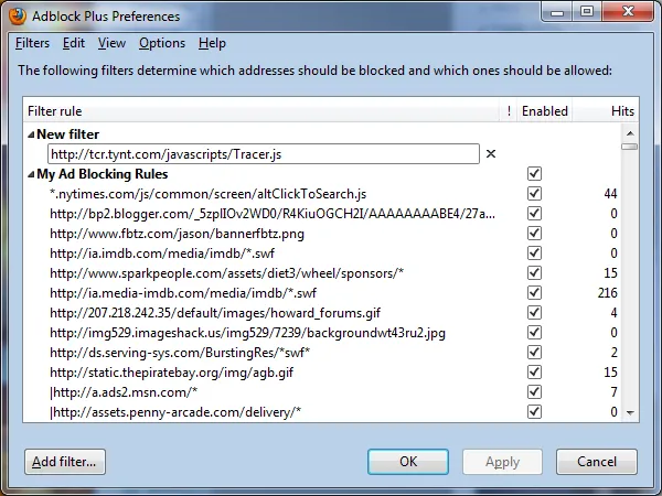 AdBlock preferences window