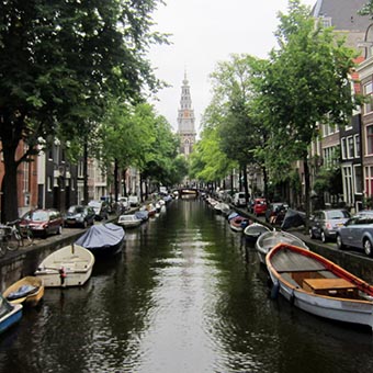 Westerkerk overlooking an Amsterdam canal