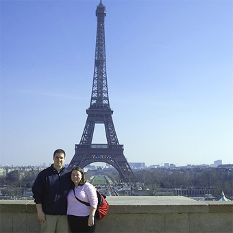 Kim and I in front of the Eiffel Tower