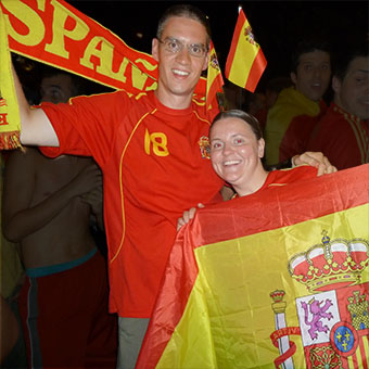 Celebrating Spain's World Cup victory in Madrid