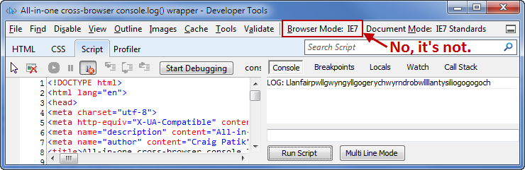 IE's developer toolbar tricking you into thinking that it's running as a different version