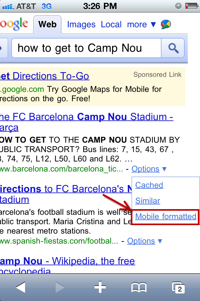 Google provides Mobilized links for web pages in its search results