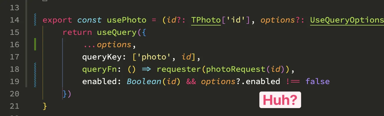 The usePhoto query combining the request ID and caller's enabled option in one Boolean condition