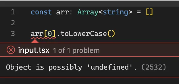 TypeScript Playground showing that an indexed array access can be undefined